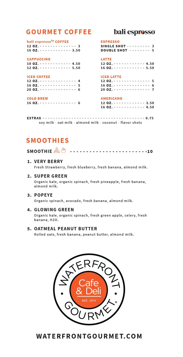 Waterfront Gourmet Menu