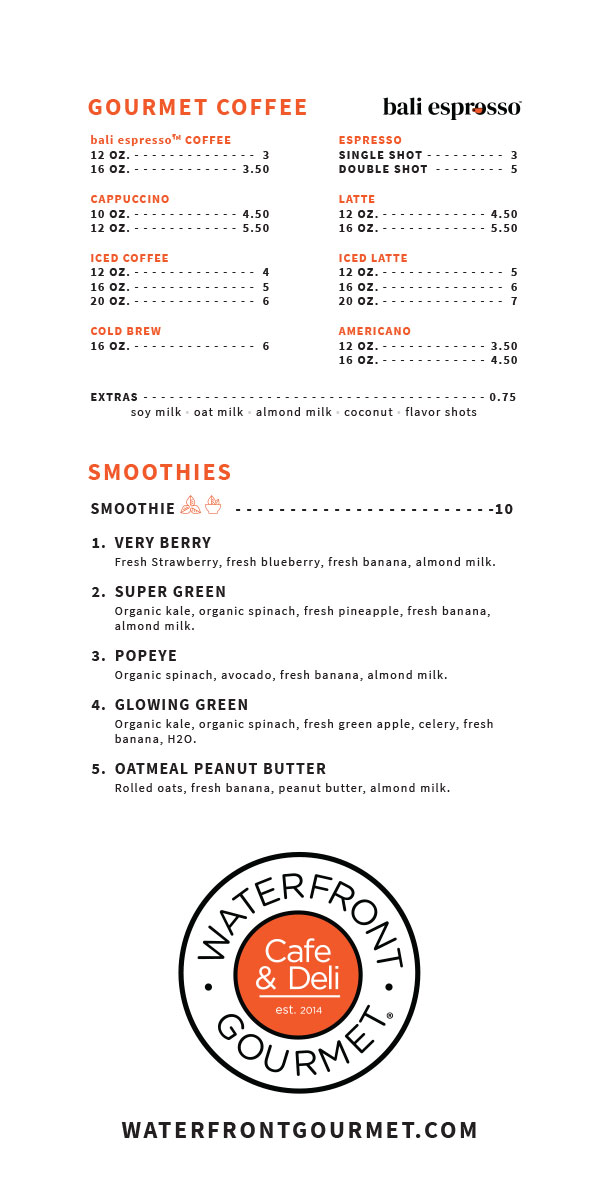 Waterfront Gourmet Menu