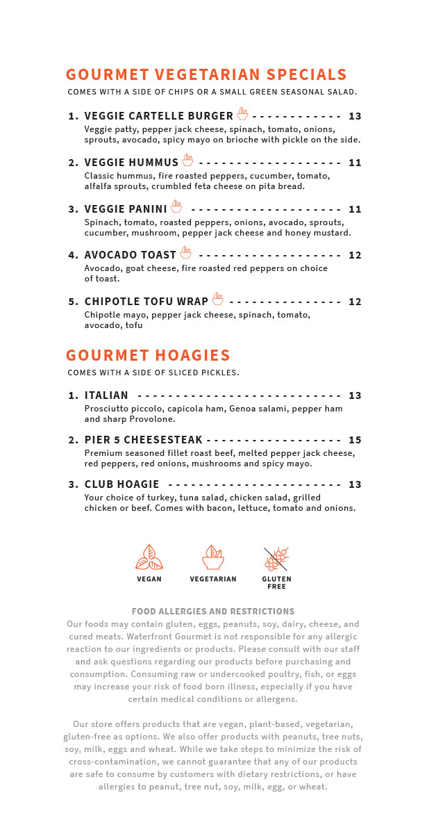 Waterfront Gourmet Menu